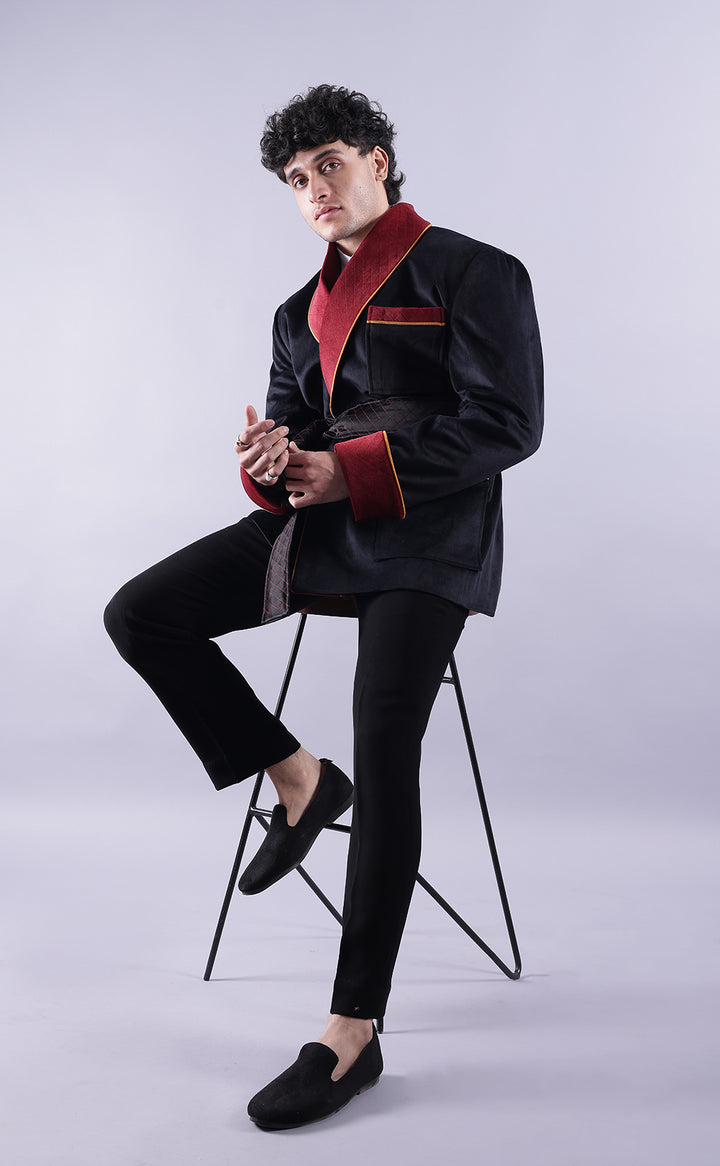 Classic Men’s Black Velvet Smoking Jacket - Luxury Evening Wear, Formal Party Jacket
