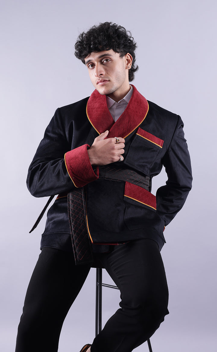 Classic Men’s Black Velvet Smoking Jacket - Luxury Evening Wear, Formal Party Jacket