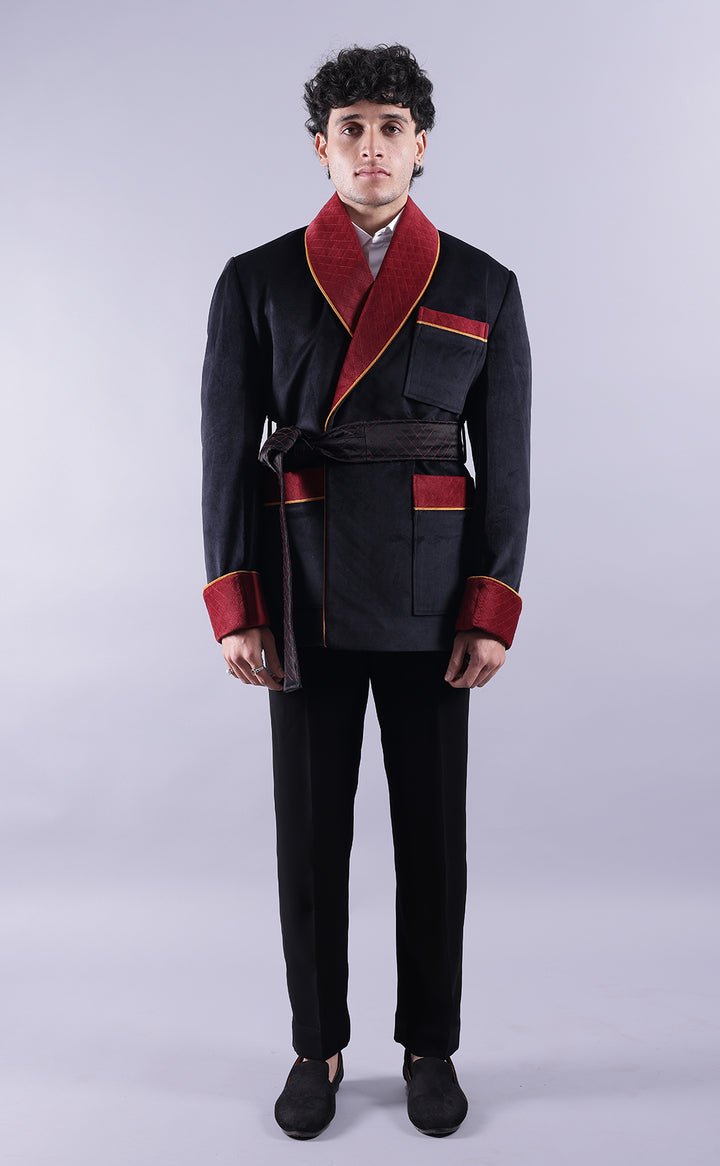 Classic Men’s Black Velvet Smoking Jacket - Luxury Evening Wear, Formal Party Jacket