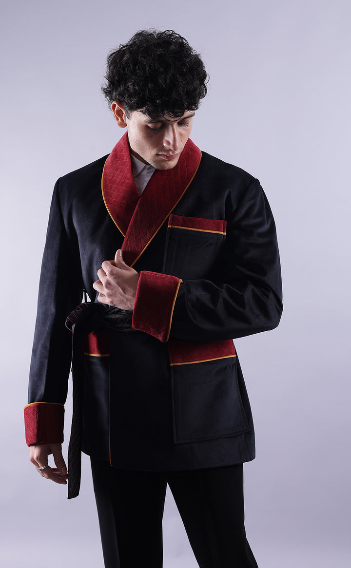 Classic Men’s Black Velvet Smoking Jacket - Luxury Evening Wear, Formal Party Jacket