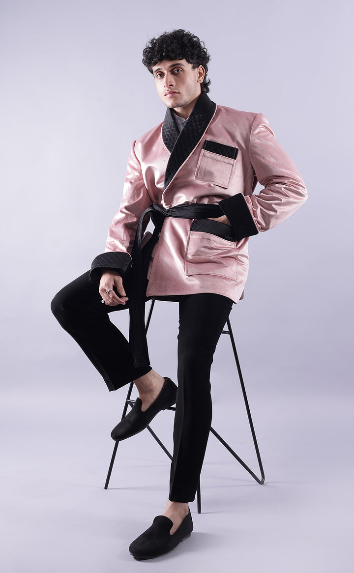 Men’s Pink Velvet Smoking Jacket - Luxury Formal Wear, Stylish Dinner Blazer