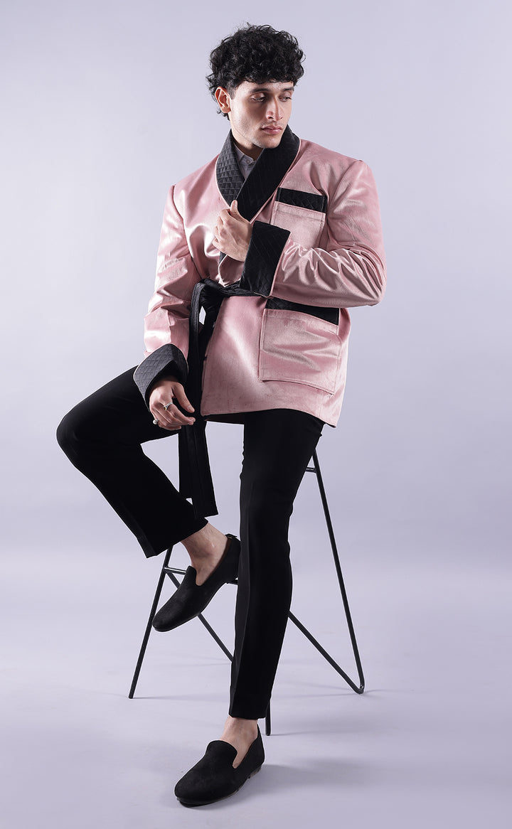 Men’s Pink Velvet Smoking Jacket - Luxury Formal Wear, Stylish Dinner Blazer