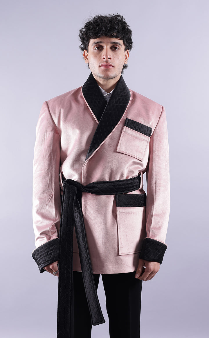 Men’s Pink Velvet Smoking Jacket - Luxury Formal Wear, Stylish Dinner Blazer