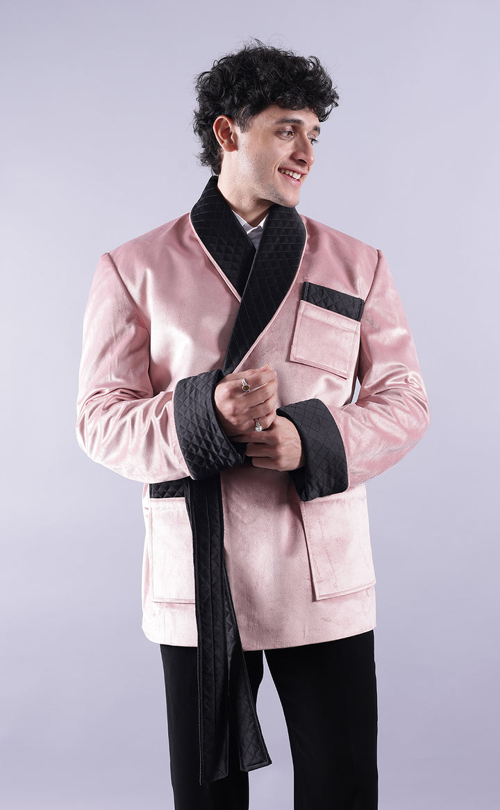 Men’s Pink Velvet Smoking Jacket - Luxury Formal Wear, Stylish Dinner Blazer