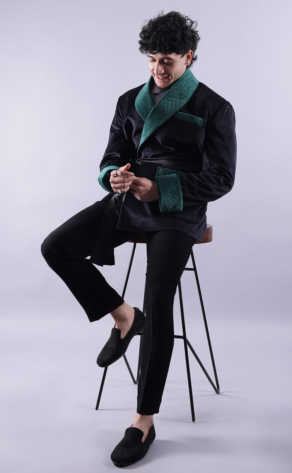 Men's Black Velvet Smoking Jacket - Luxurious Formal Wear, Classic Style