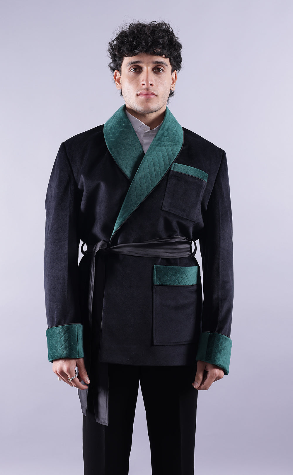 Men's Black Velvet Smoking Jacket - Luxurious Formal Wear, Classic Style