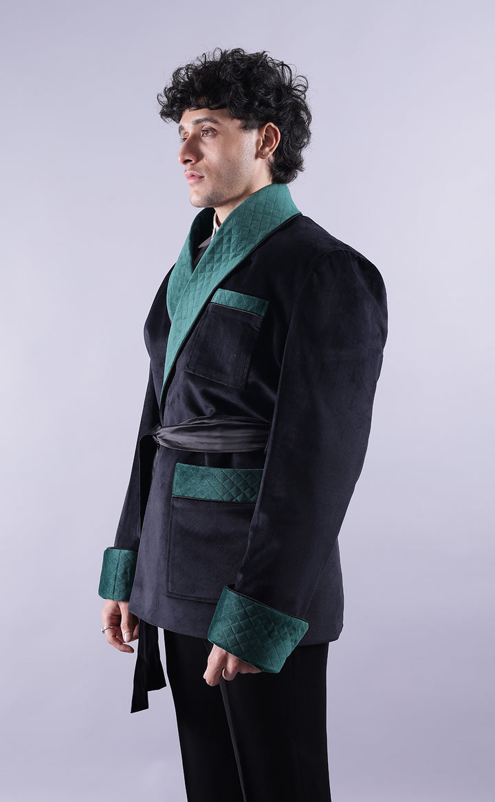 Men's Black Velvet Smoking Jacket - Luxurious Formal Wear, Classic Style