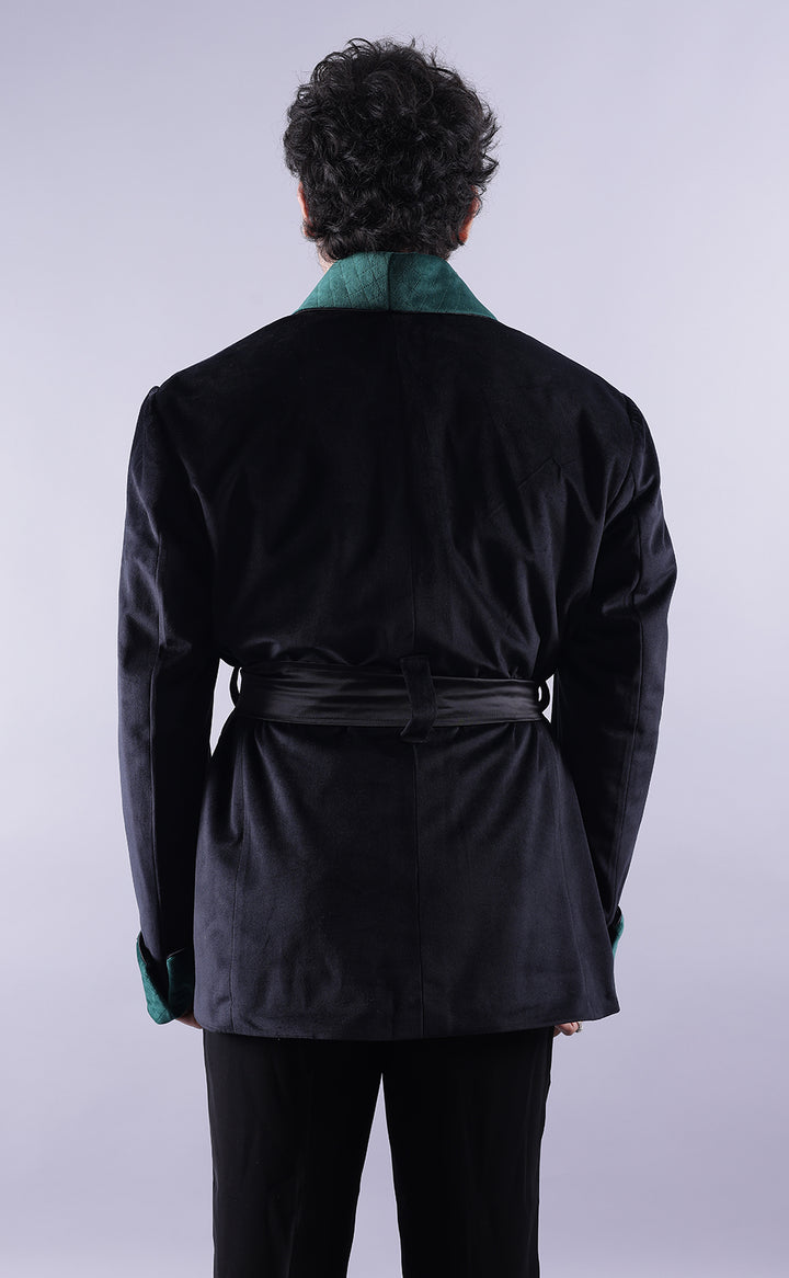 Men's Black Velvet Smoking Jacket - Luxurious Formal Wear, Classic Style
