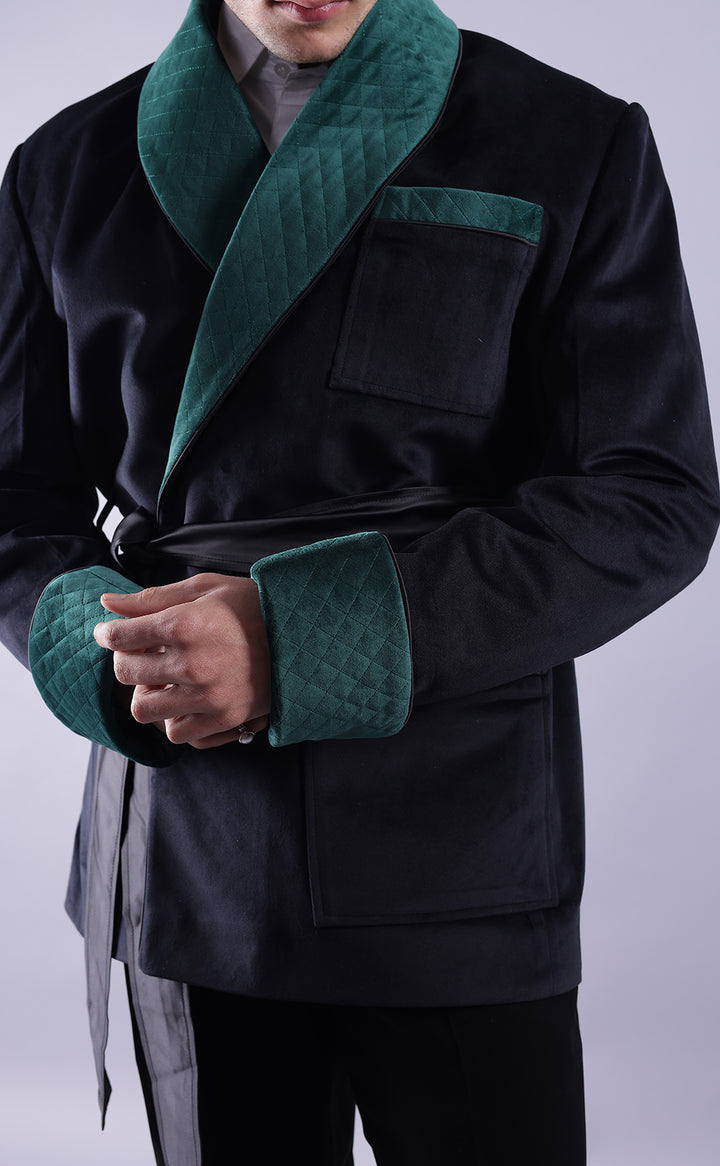 Men's Black Velvet Smoking Jacket - Luxurious Formal Wear, Classic Style