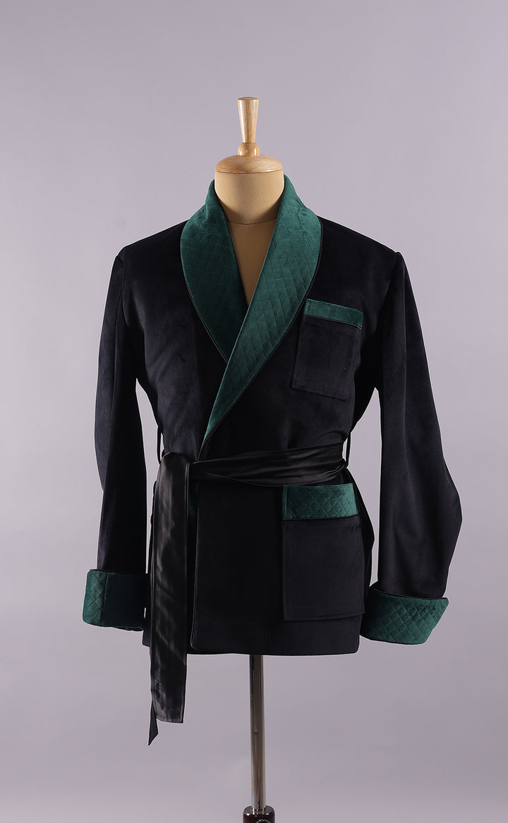 Men's Black Velvet Smoking Jacket - Luxurious Formal Wear, Classic Style