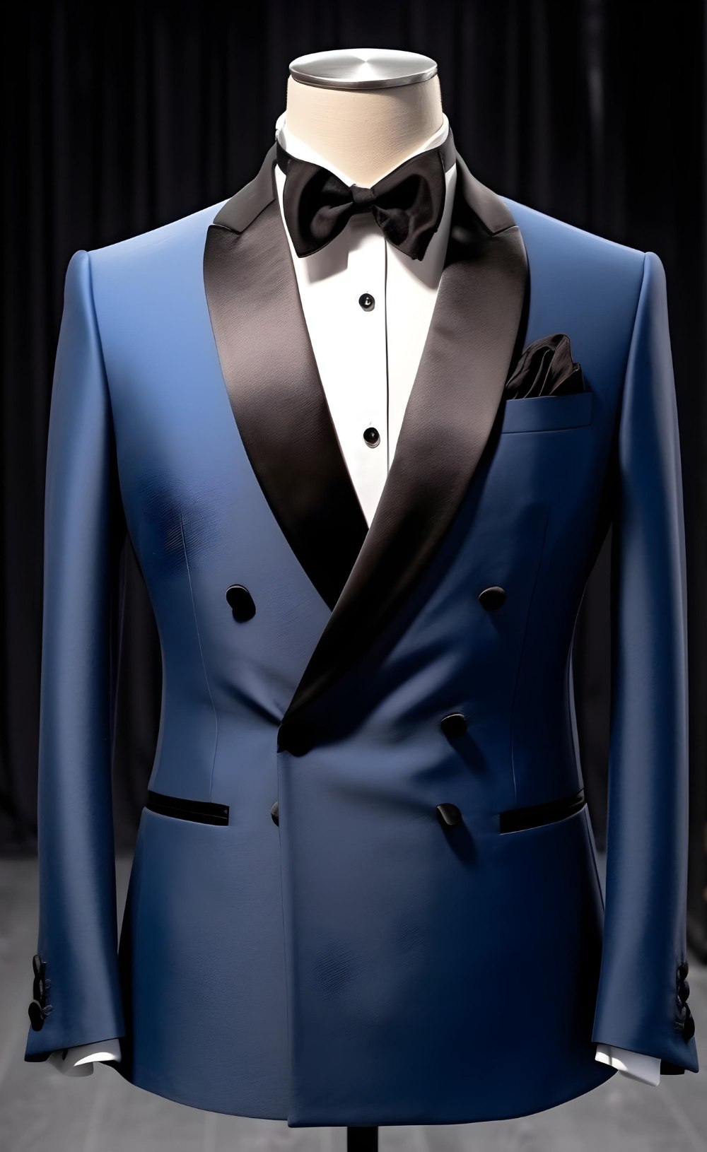 Blue Double Breasted Tuxedo with Black Satin Lapels - The Ultimate Wedding and Business Suit for Men