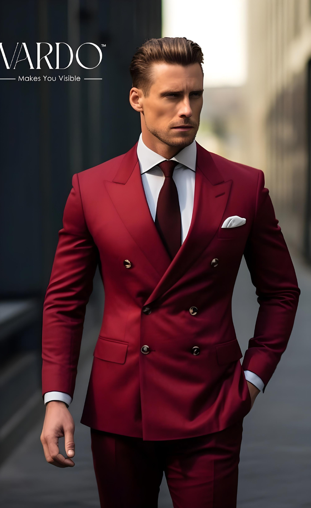 Bold Red Double-Breasted Men's Suit - Modern Tailored Fit for the Confident Gentleman, The Rising sun store - Vardo