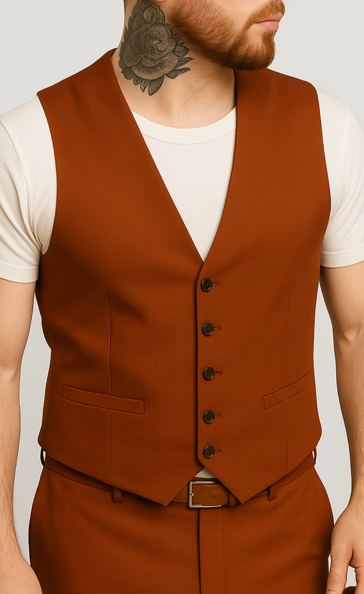 Burnt Orange Vest for Men – Fully Lined 5-Button Wedding Waistcoat