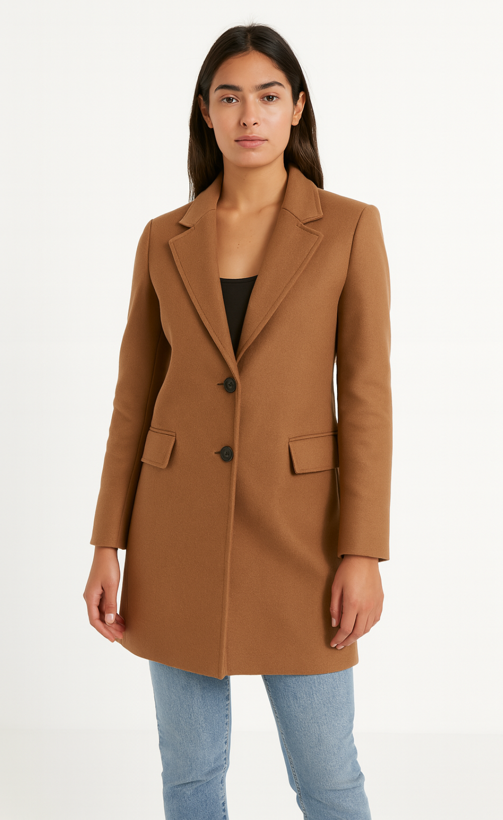 Camel Wool Trench Coat for Women with Tailored Fit