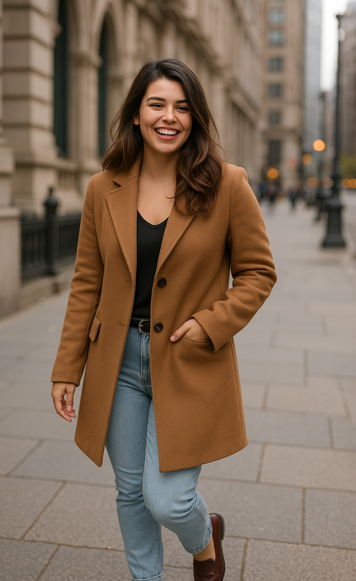 Camel Wool Trench Coat for Women with Tailored Fit