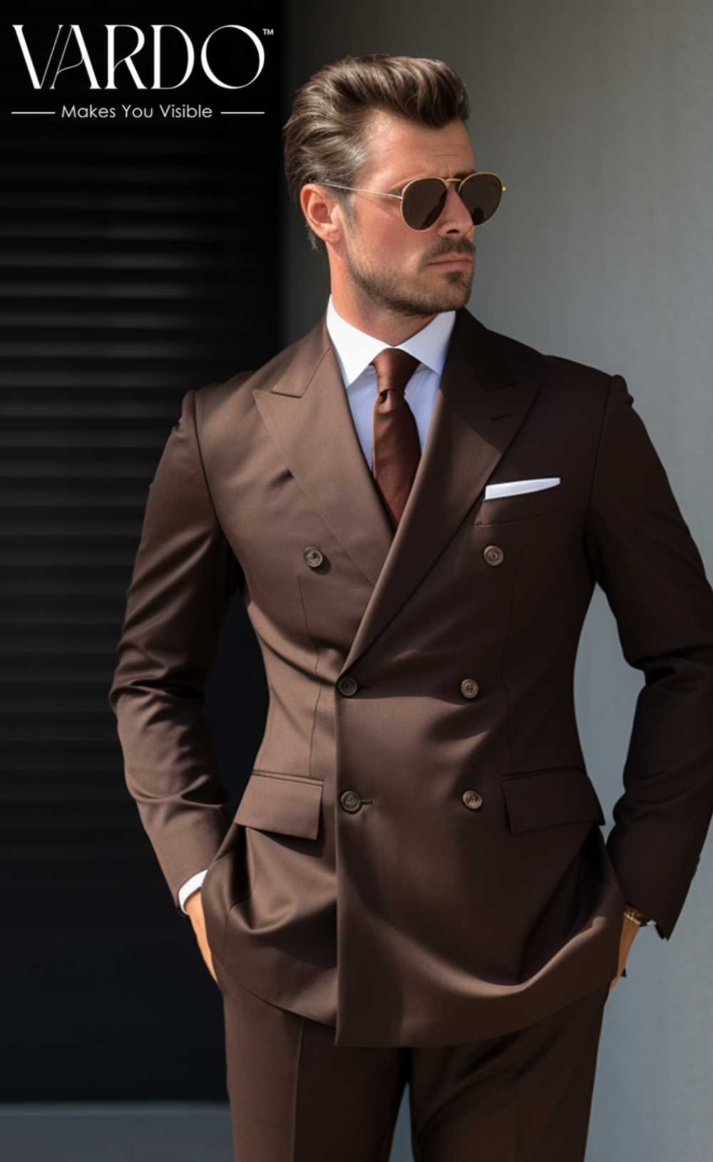 Elegant Chocolate Brown Double Breasted Suit for Men – VARDO
