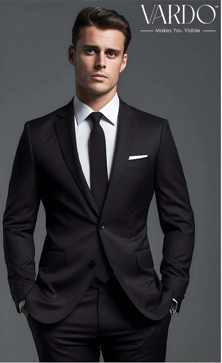 Classic Black Two-Piece Suit for Men- Premium Formal Attire - Tailored Suit - The Rising Sun store, Vardo
