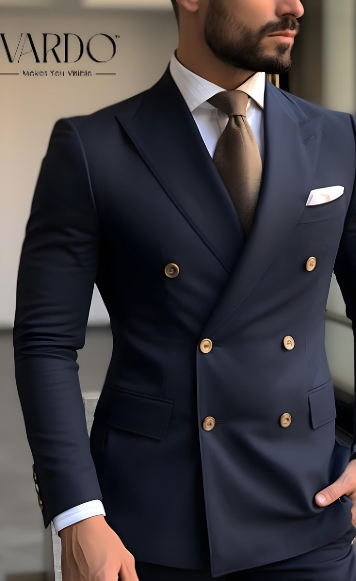 Classic Navy Blue Double-Breasted Suit for Men