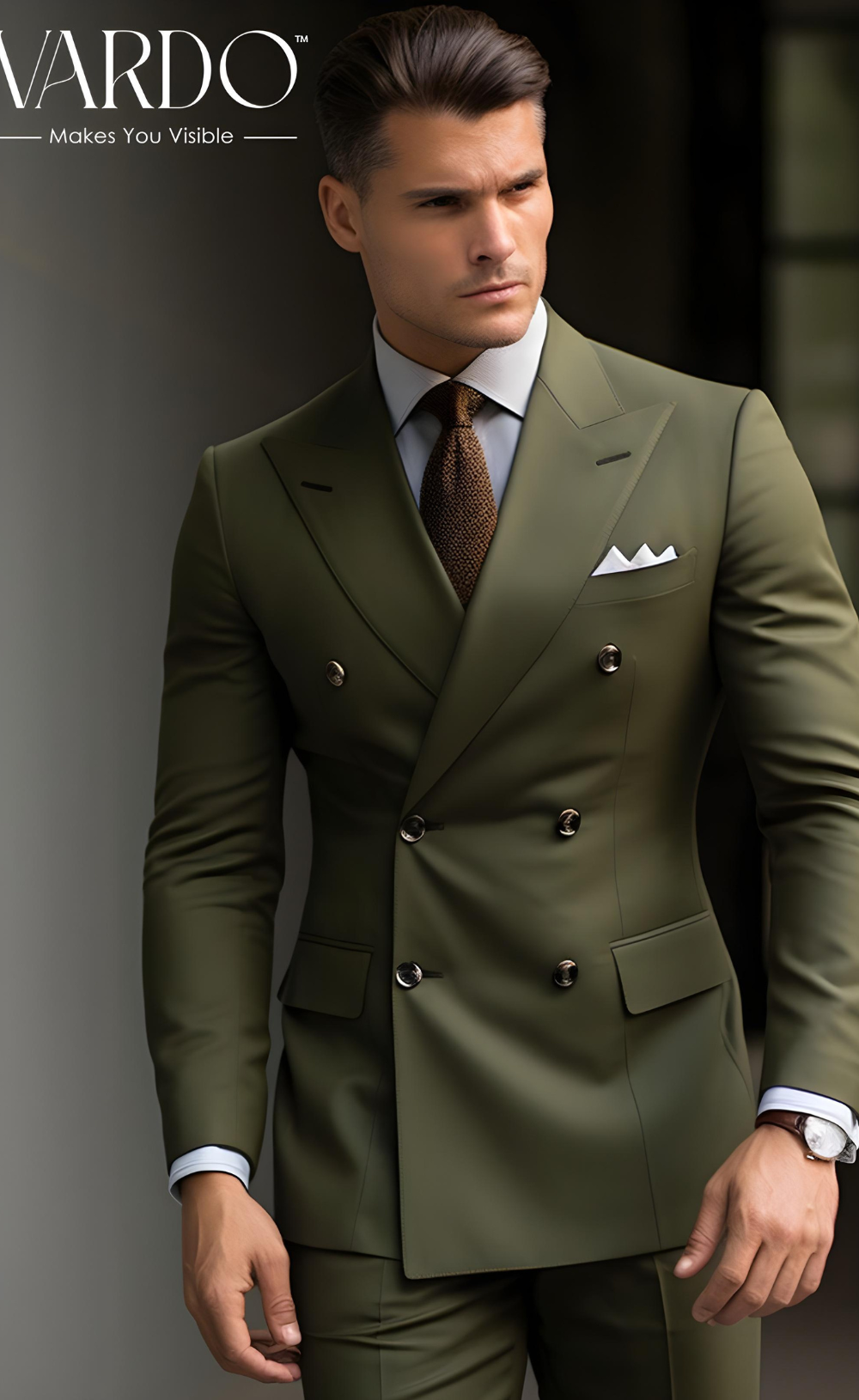 Classic Formal Attire Khaki Green Double Breasted Suit