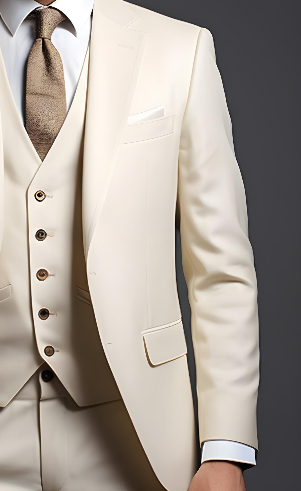 Cream Color Three Piece Wedding and Business Suit for Men - Ultimate Elegance and Versatility