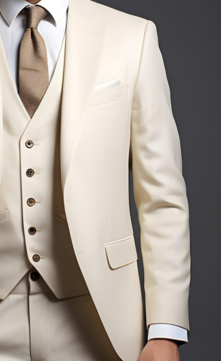 Cream Color Three Piece Wedding and Business Suit for Men - Ultimate Elegance and Versatility