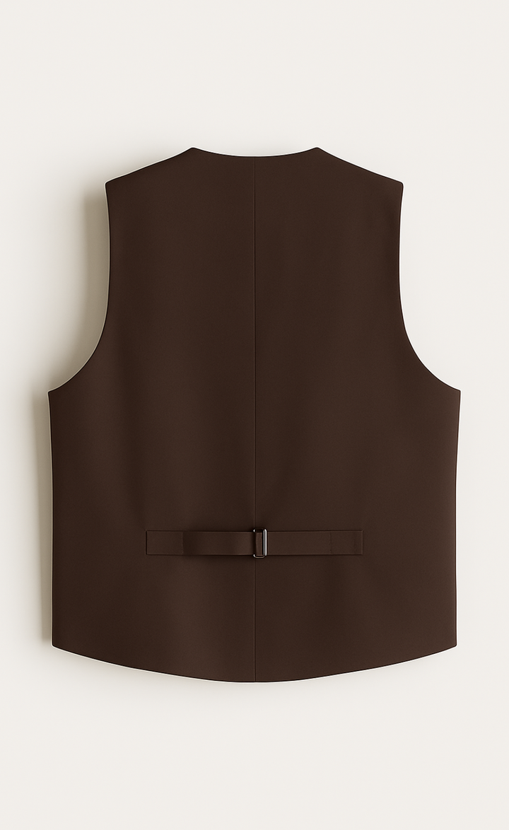 Fully Lined Dark Brown Vest for Men | 5-Button Formal Waistcoat