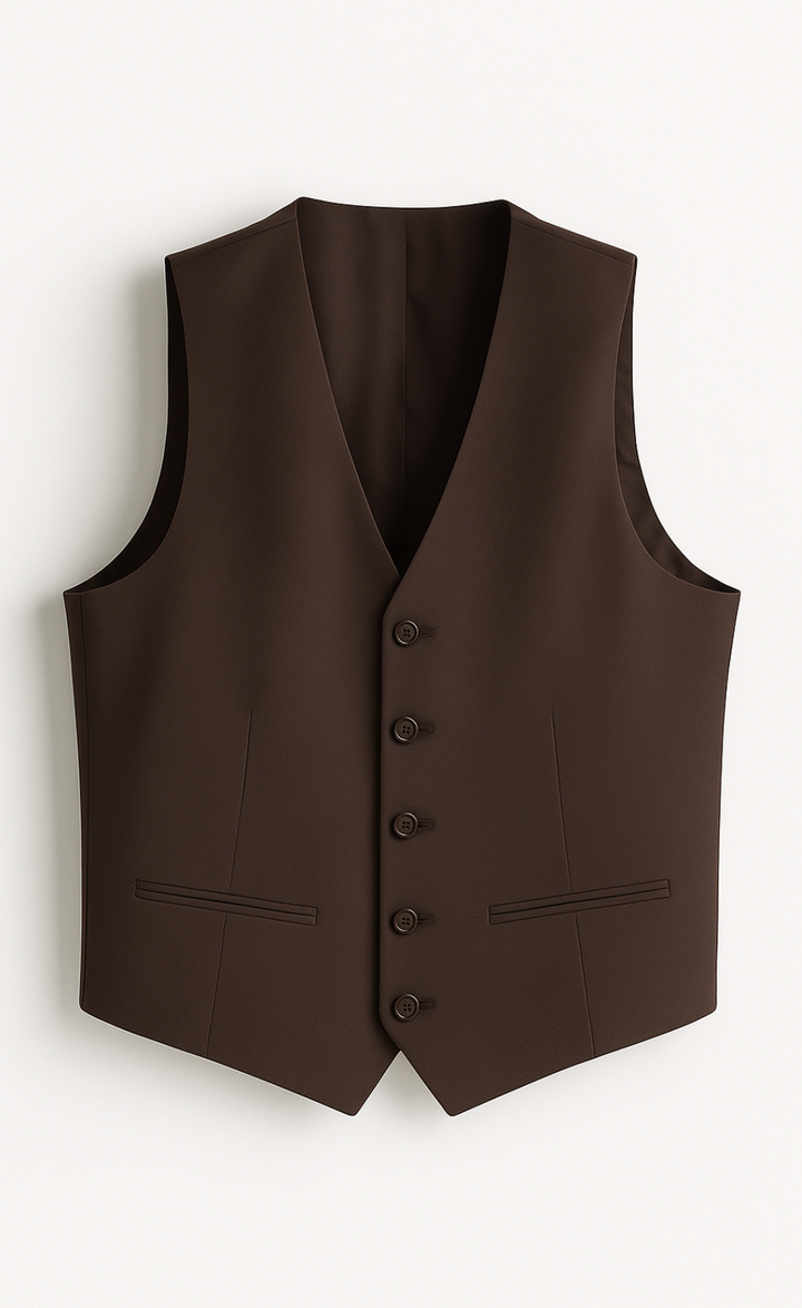 Fully Lined Dark Brown Vest for Men | 5-Button Formal Waistcoat