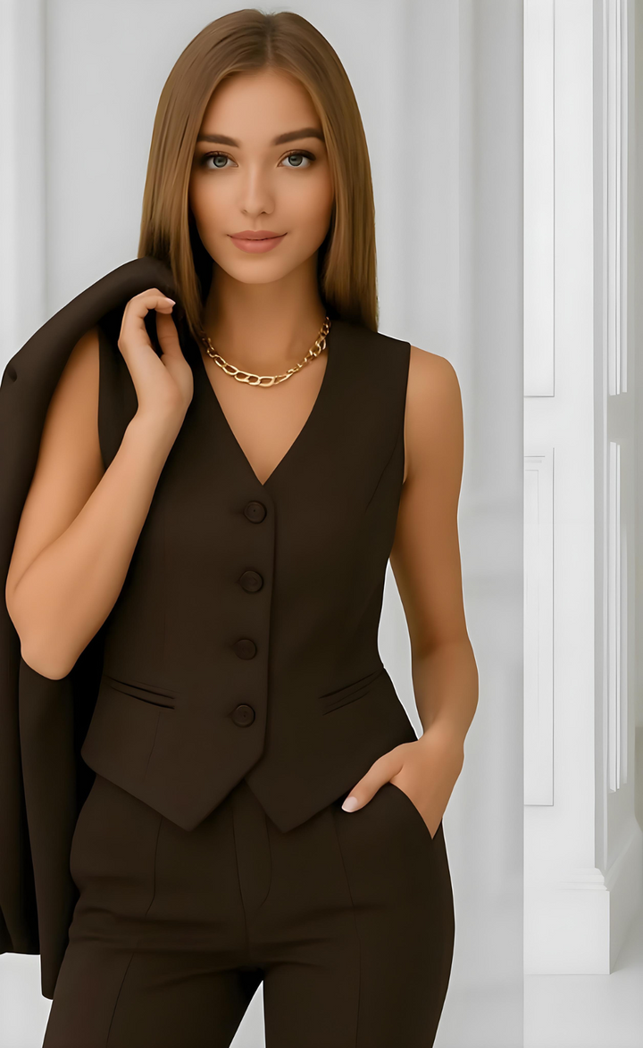 Dark Brown Three-Piece Suit – Earthy Sophistication. Strong Silhouette.