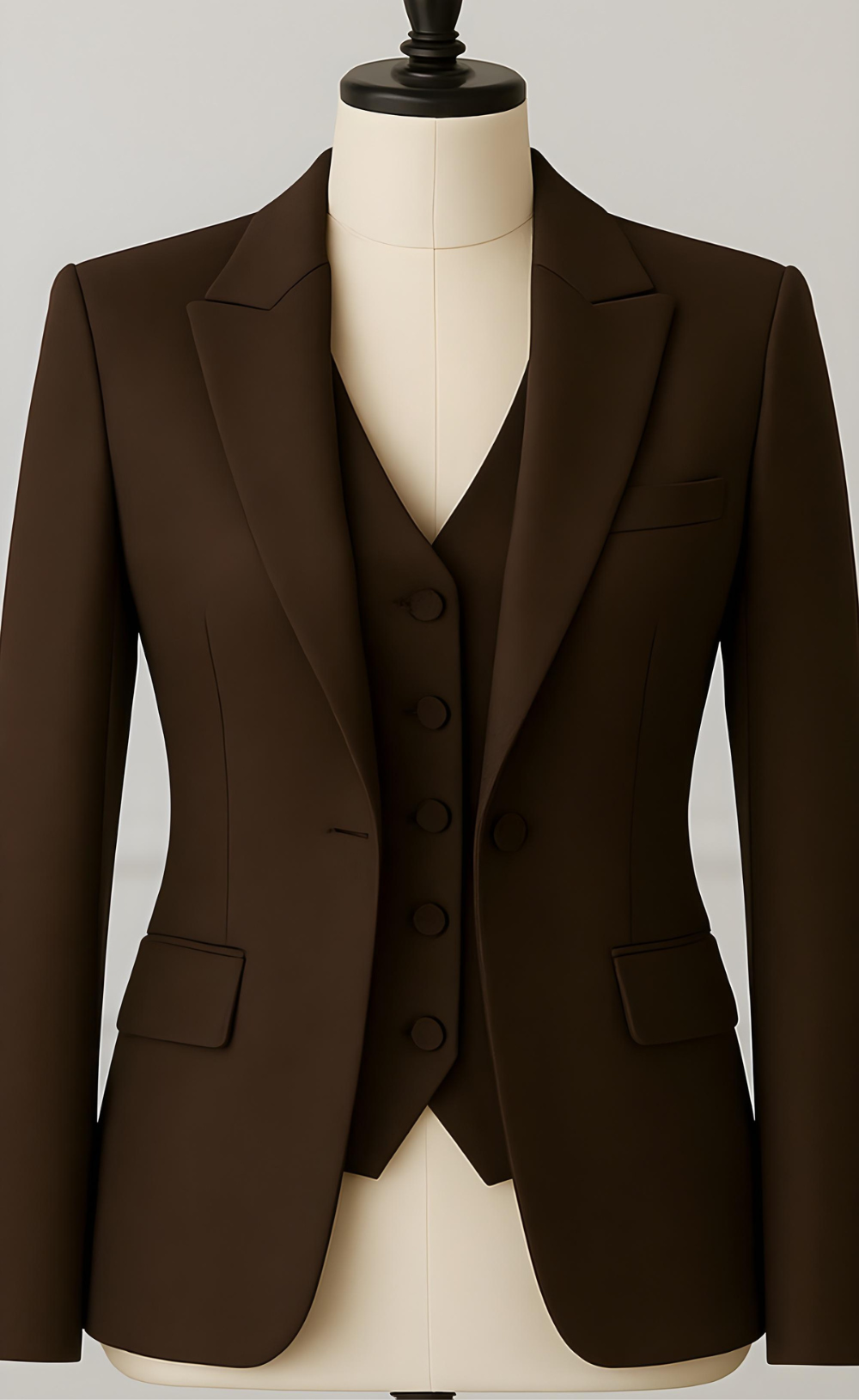 Dark Brown Three-Piece Suit – Earthy Sophistication. Strong Silhouette.