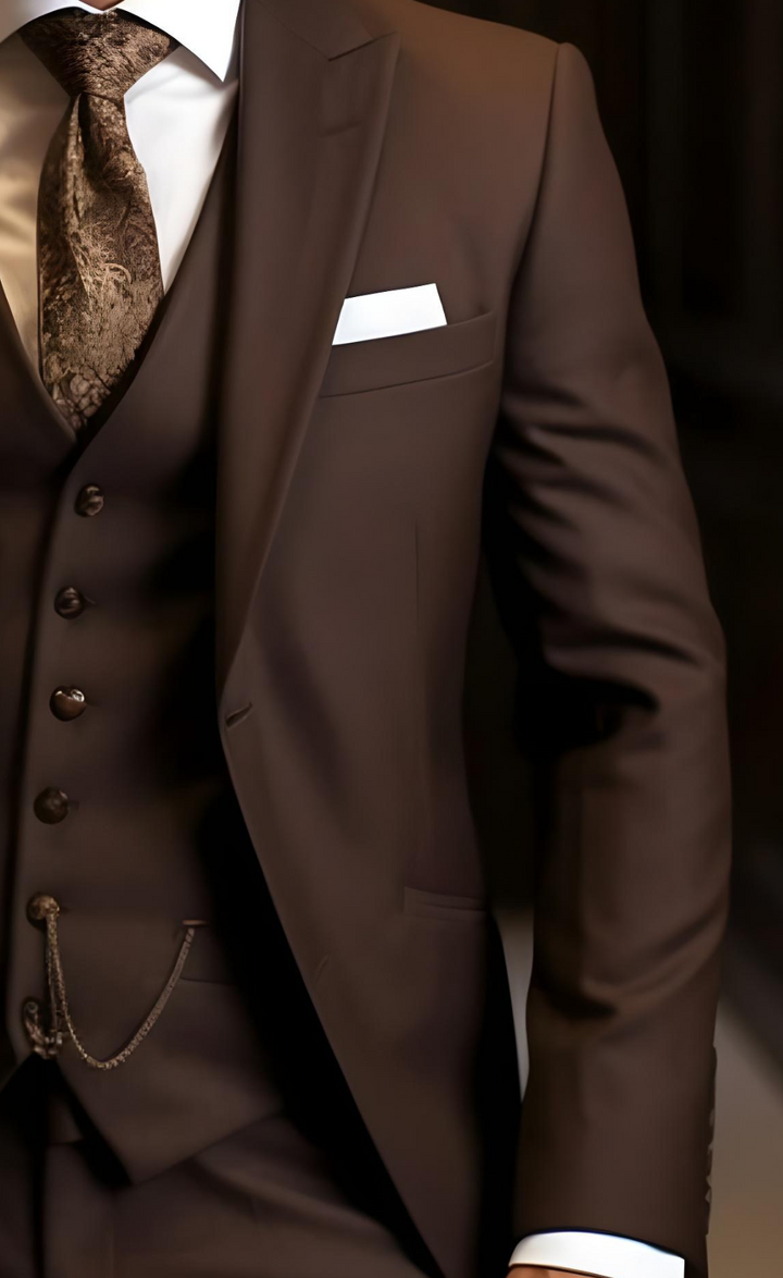 Dark Brown Three Piece Suit - Premium Men's Wedding Suit - Tailored Fit, The Rising Sun store, Vardo
