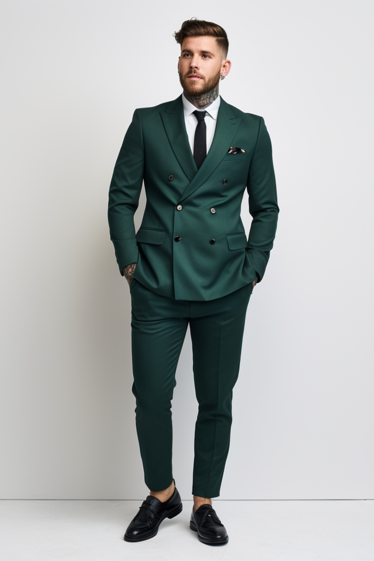 Exquisite Dark Green Double Breasted Men s Suit Elegant