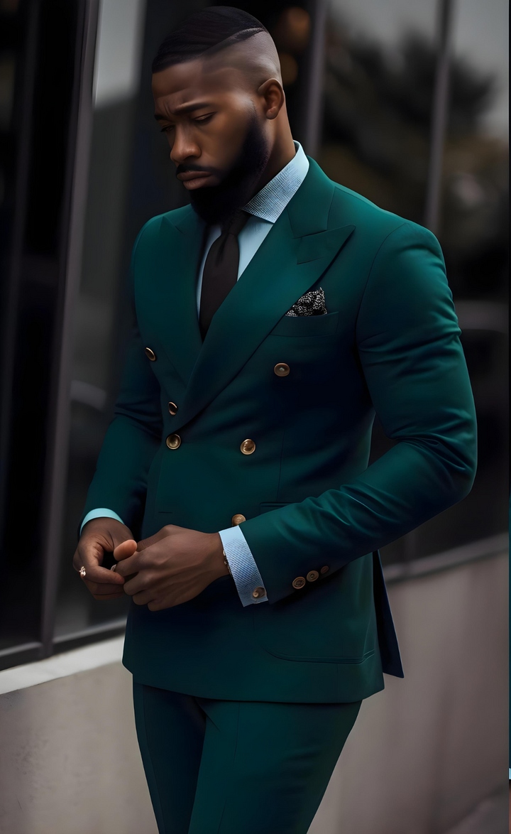 Dark Green Double Breasted Suit - Perfect for Weddings and Business
