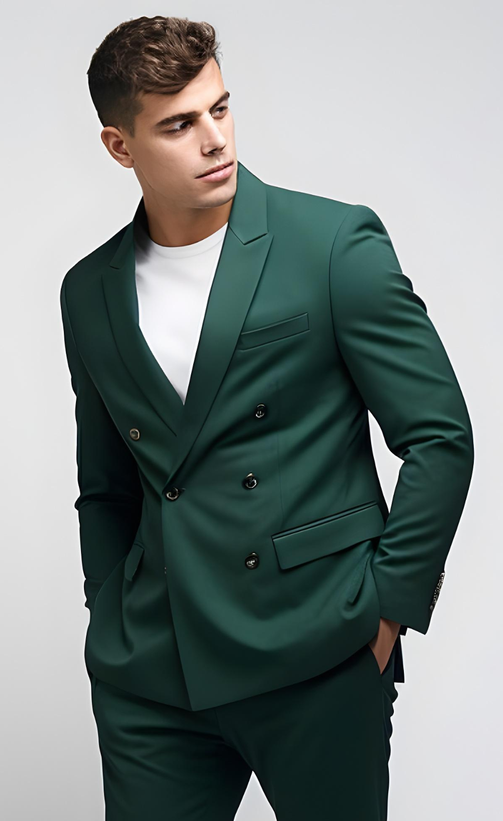 Dark Green Double Breasted Suit for Men - Perfect for Weddings and Business, Elegant and Versatile