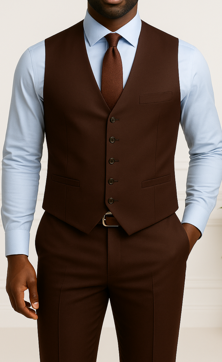 Fully Lined Dark Brown Vest for Men | 5-Button Formal Waistcoat