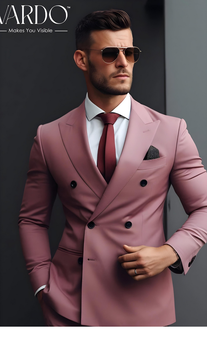 PDapper Dusty Rose Double Breasted Suit for Men - Elegant Formalwear -Tailored Fit-The Rising Sun store, Vardo