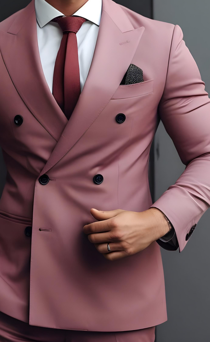 PDapper Dusty Rose Double Breasted Suit for Men - Elegant Formalwear -Tailored Fit-The Rising Sun store, Vardo