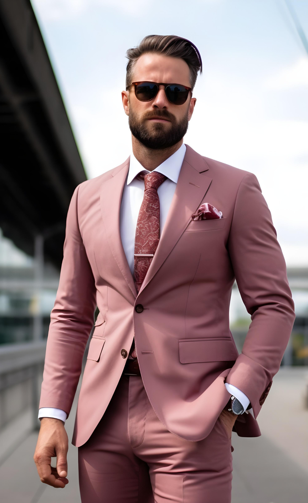 Dusty Rose Two Piece Wedding and Business Suit for Men Elegance