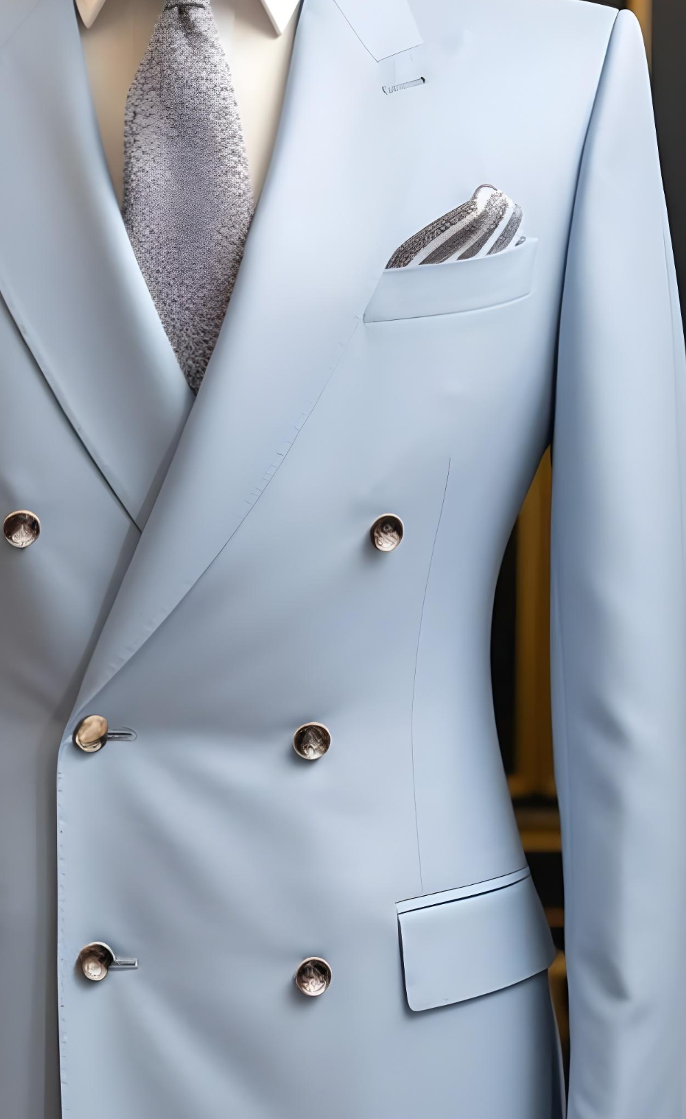 Elegant Light Sky Blue Double Breasted Suit for Men  - Tailored Fit, The Rising Sun store, Vardo