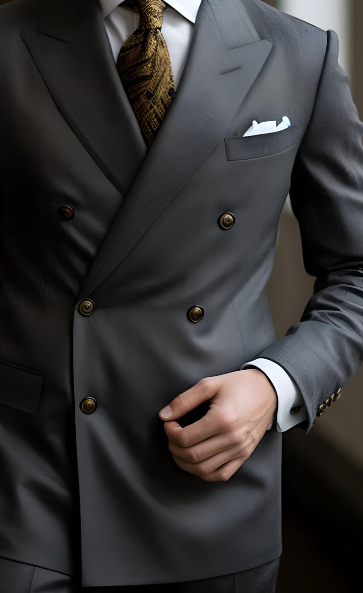 Elegant Men's Dark Grey Double Breasted Suit - Classic Style, Perfect Fit - Tailored Suit - The Rising Sun store, Vardo