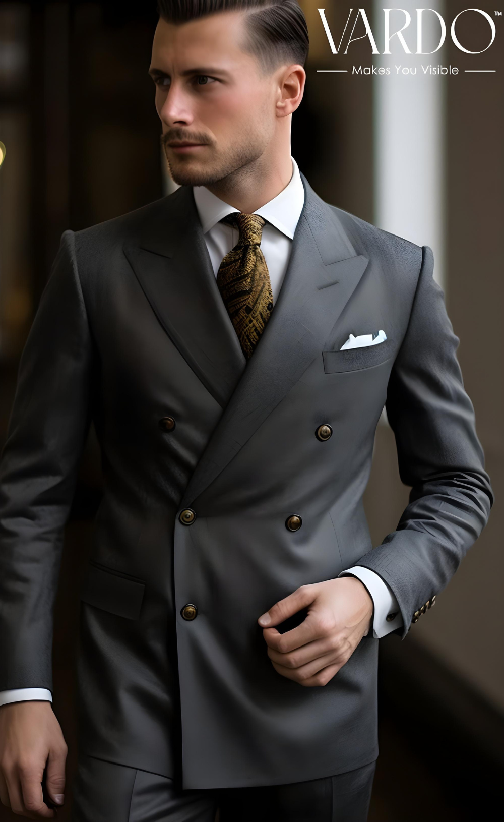 Elegant Men's Dark Grey Double Breasted Suit - Classic Style, Perfect Fit - Tailored Suit - The Rising Sun store, Vardo
