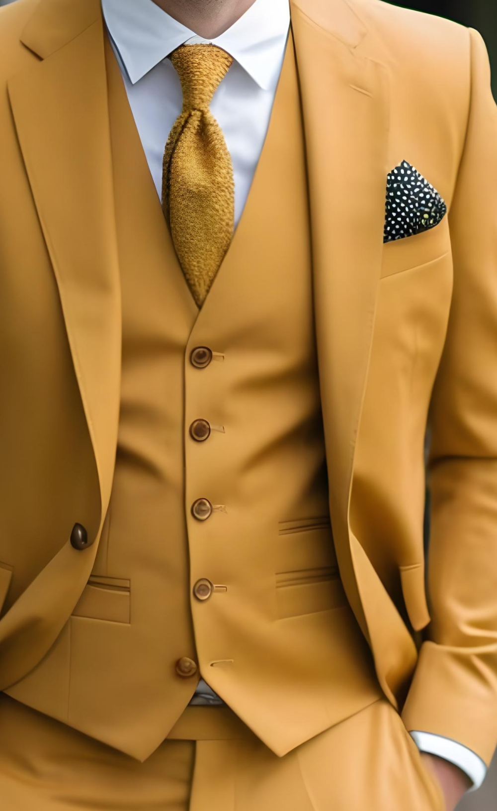 Elegant Mustard Yellow Three-Piece Suit for Men -  Tailored Fit, The Rising Sun store, Vardo