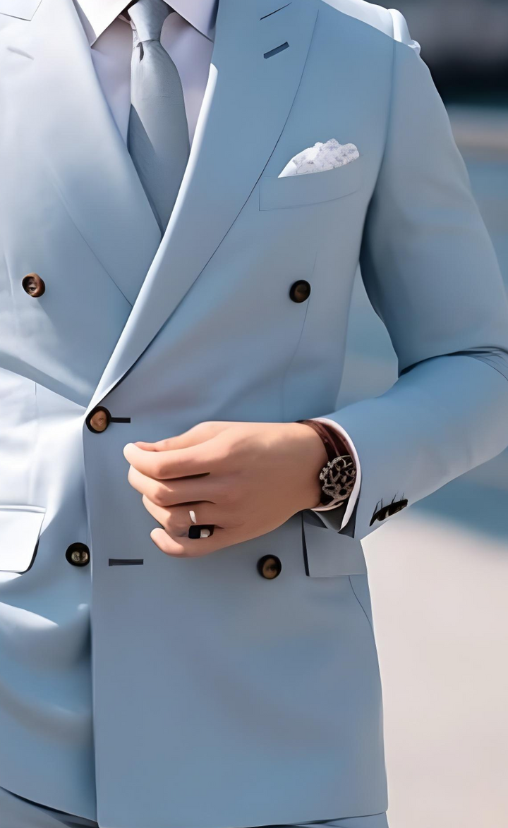 Elegant Sky Blue Double Breasted Suit
