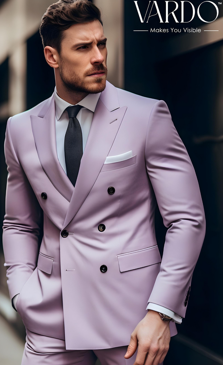 Elegant Light Purple Double Breasted Suit for Men
