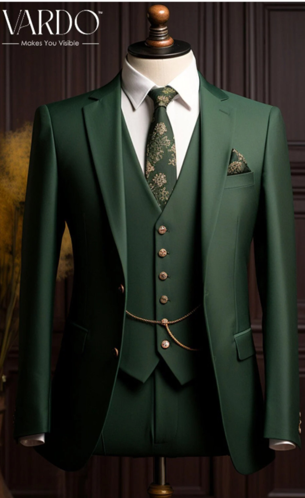 Elegant Green Three Piece Suit for Men - Premium Quality, Formal Attire, Wedding Suit - The Rising Sun store, Vardo
