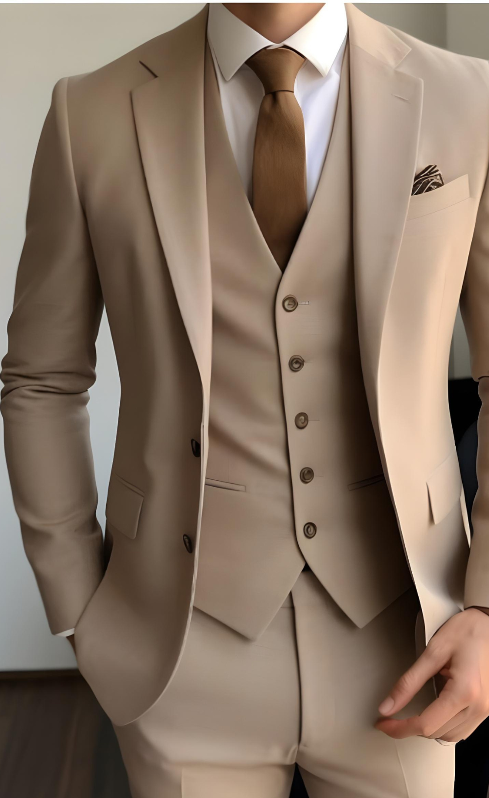 Light Brown 3-Piece Suit for Men