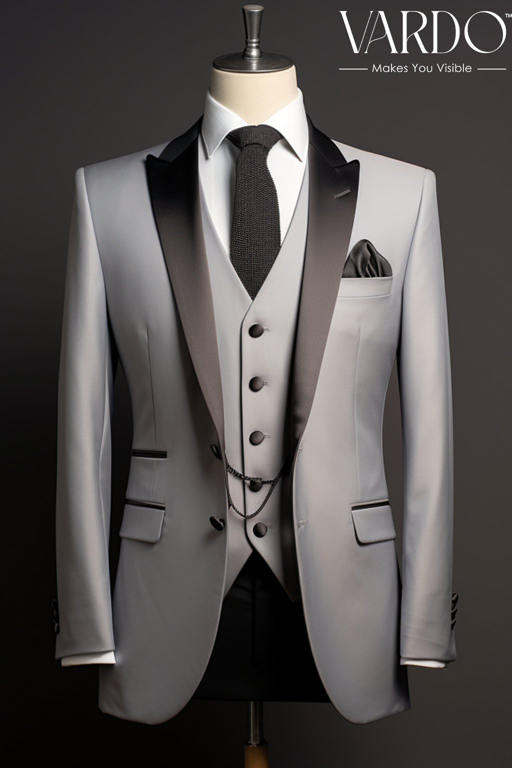 Premium Light Grey Three Piece Suit for Men VARDO