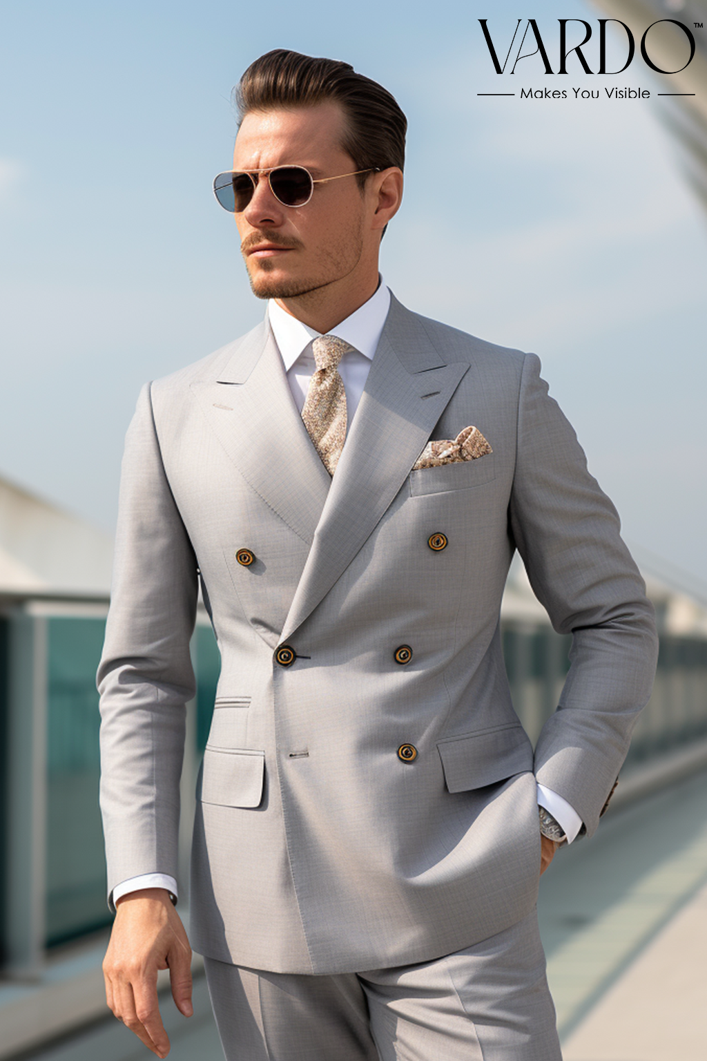 Light grey 2025 double breasted suit