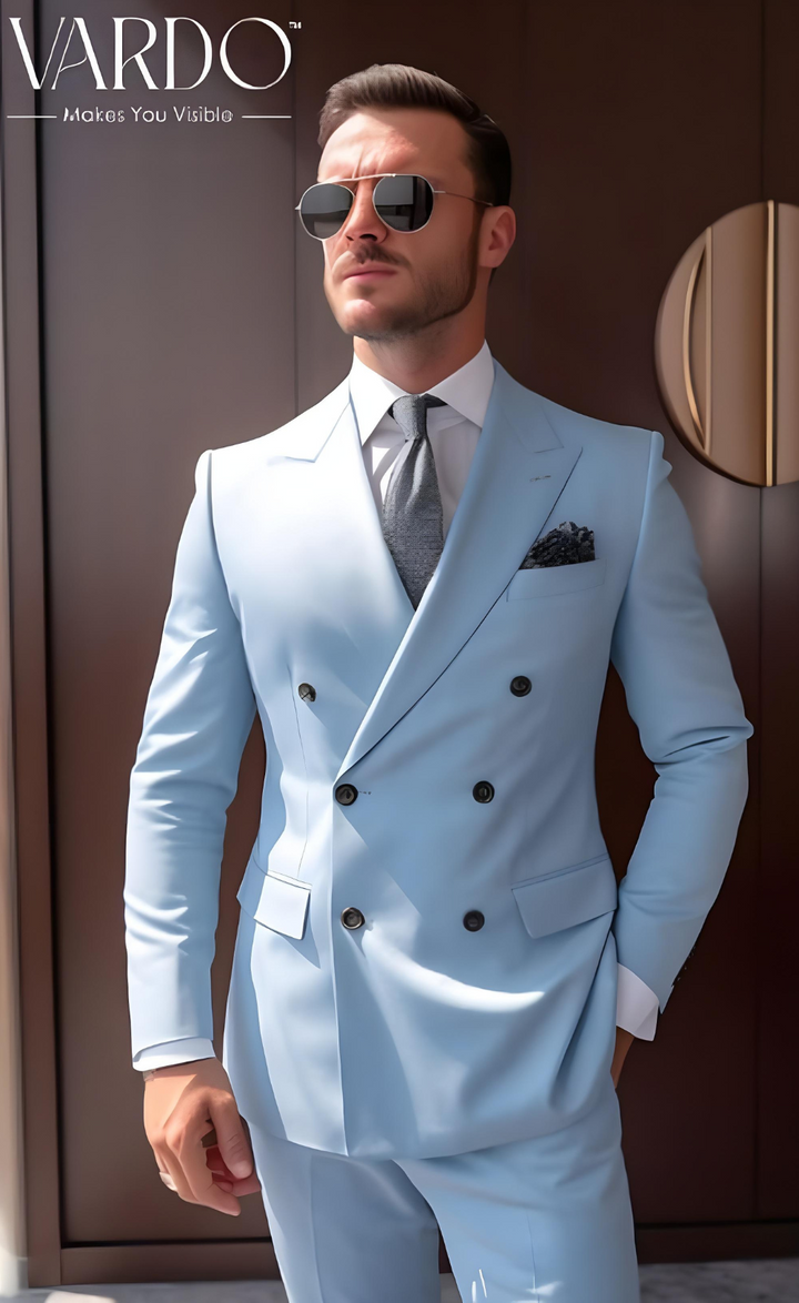Light Sky Double Breasted Suit for Men