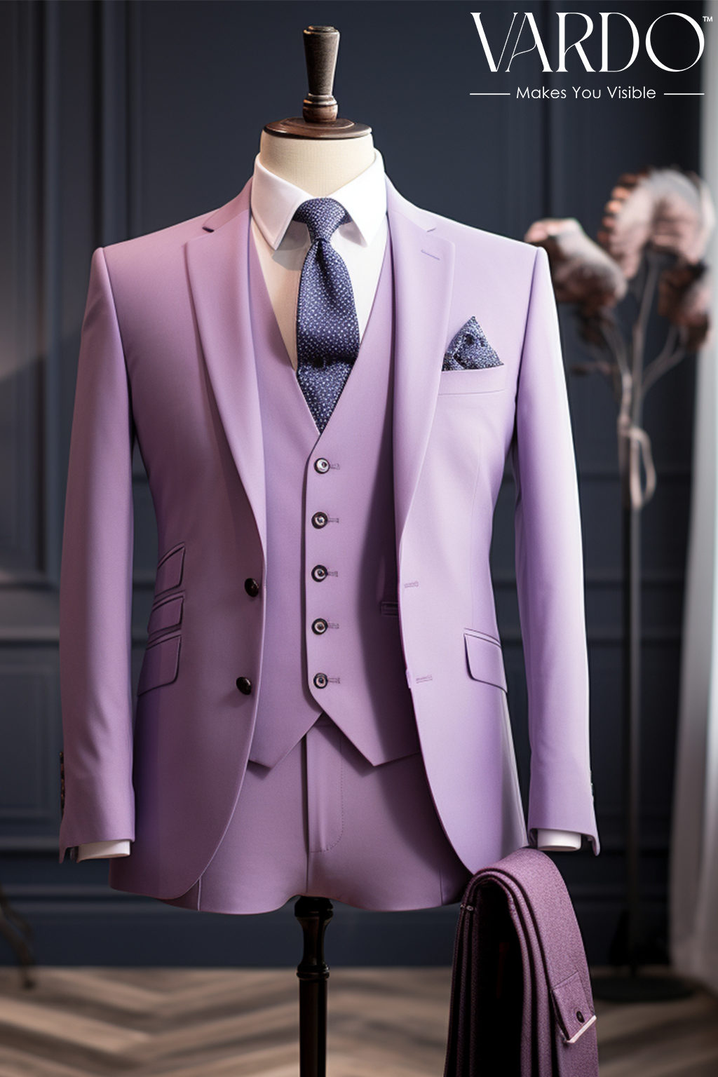 Premium Light Purple Three Piece Suit for Men VARDO
