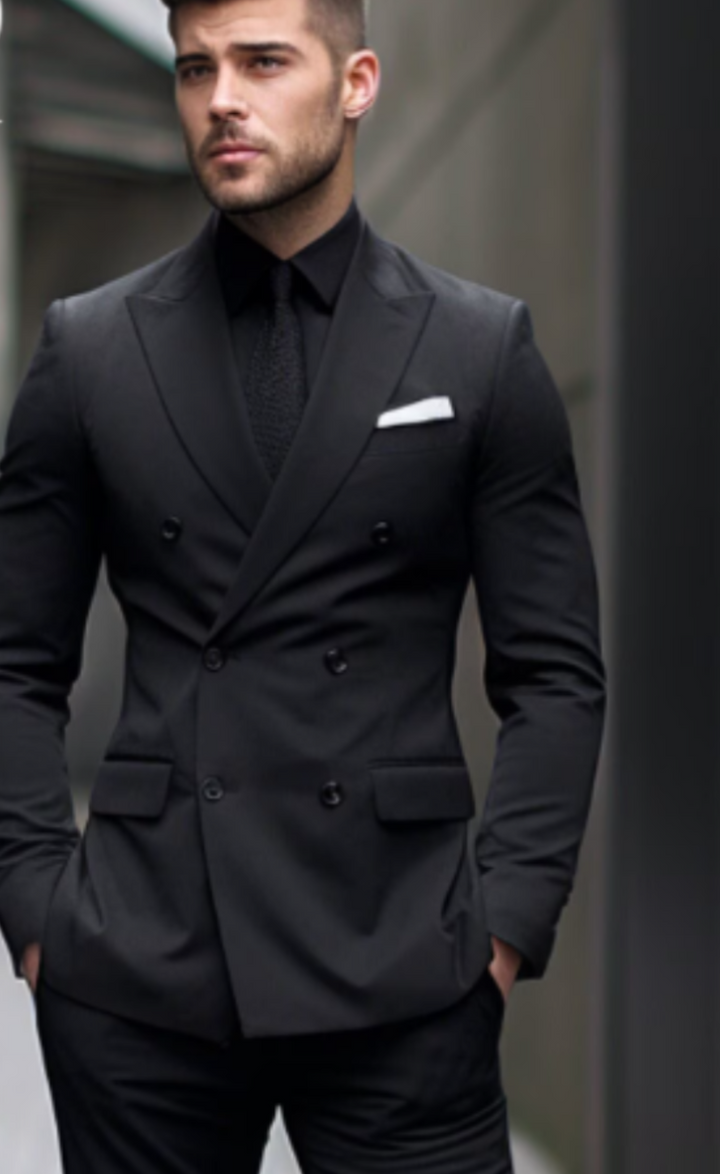 Men's Black Double-Breasted Suit - Sophisticated Tailored Fit - Modern Gentleman's Essential, The Rising Sun Store, Vardo (Copy)